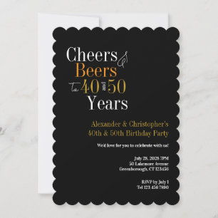 Cheers and Beers Black Gold Joint Birthday Party Invitation