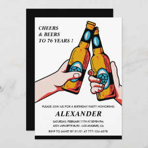 Cheers and Beers Black Rustic Men 76th birthday Invitation