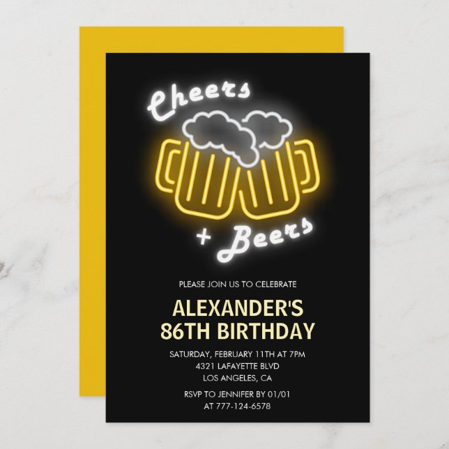 Cheers and Beers Chalkboard 86th birthday Invitation (Front/Back)