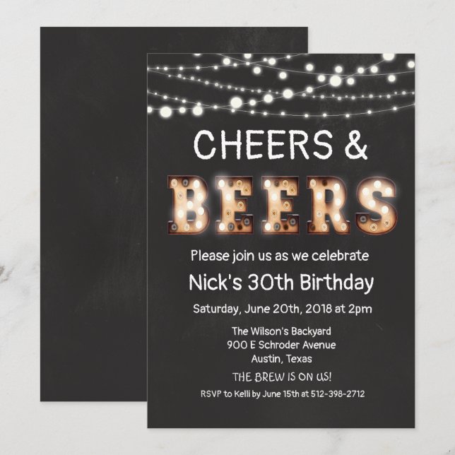 Cheers and Beers Chalkboard Invitation (Front/Back)