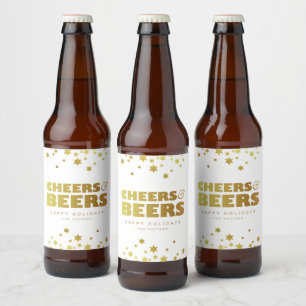 Cheers and Beers   Fun Christmas White & Gold  Beer Bottle Label