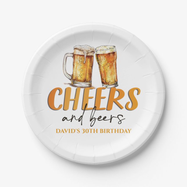 Cheers and Beers Glass Birthday Party Paper Plates (Front)
