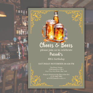 Cheers and Beers Glass Bottle 40th Birthday Invitation