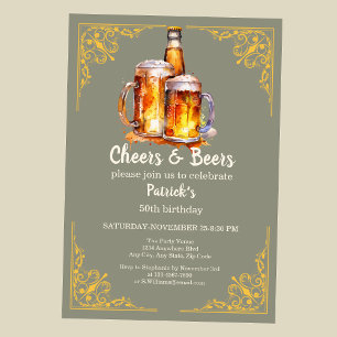 Cheers and Beers Glass Bottle 50th Birthday Invitation