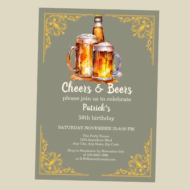 Cheers and Beers Glass Bottle 50th Birthday Invitation (Creator Uploaded)