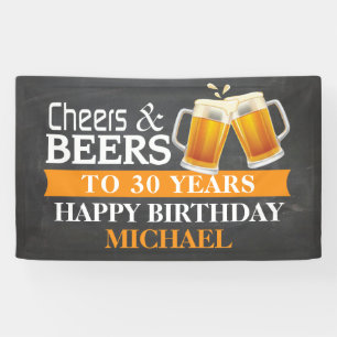 Cheers and Beers Happy 30th Birthday Banner Orange
