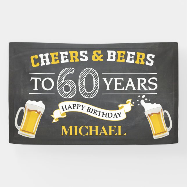 Cheers and Beers Happy 60th Birthday Banner (Horizontal)