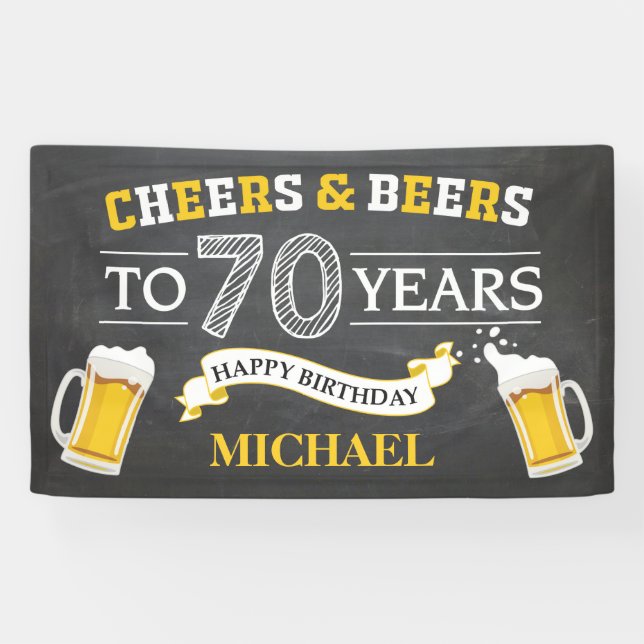 Cheers and Beers Happy 70th Birthday Banner (Horizontal)