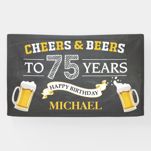 Cheers and Beers Happy 75th Birthday Banner (Horizontal)