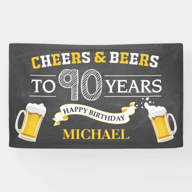Cheers and Beers Happy 90th Birthday Banner (Horizontal)