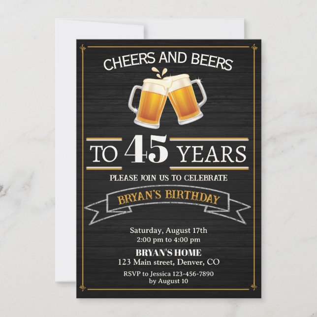 Cheers and beers invitation Adult birthday party (Front)