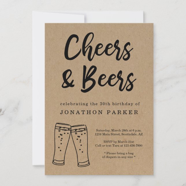 Cheers and Beers Men's Adult Birthday Party Invitation (Front)