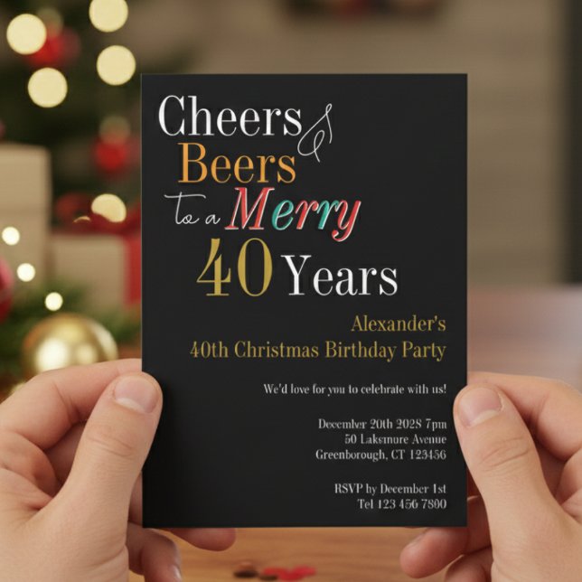 Cheers and Beers Merry 40th Christmas Birthday Invitation (Creator Uploaded)