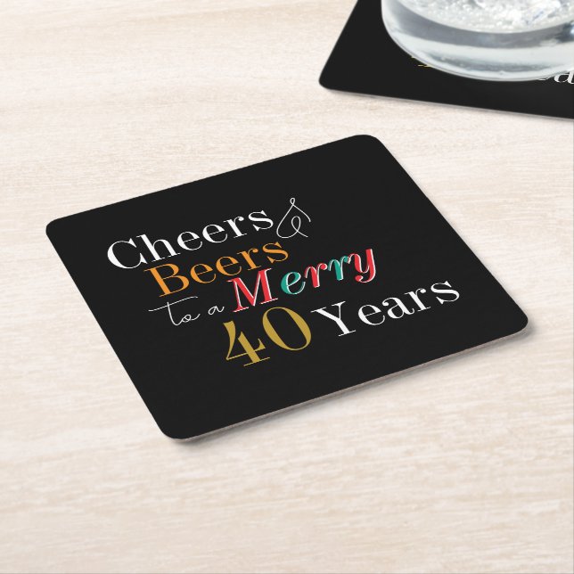 Cheers and Beers Merry 40th Christmas Birthday Square Paper Coaster (Angled)