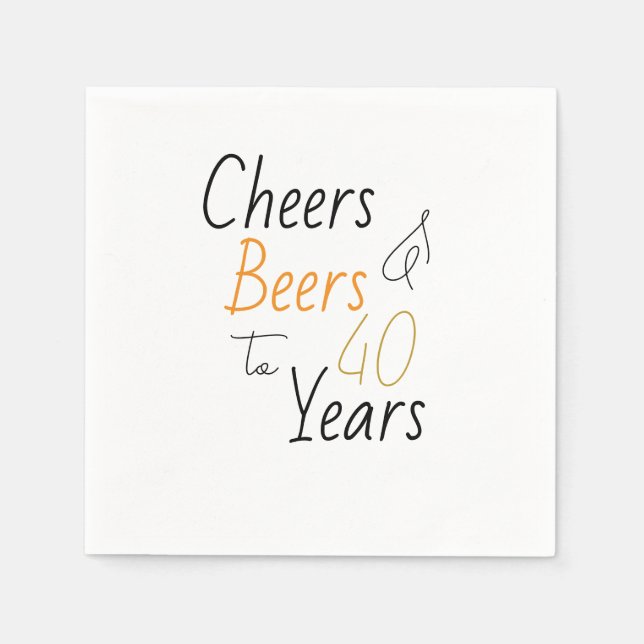 Cheers and Beers Minimal 40th Birthday Party Napkin (Front)