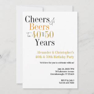 Cheers and Beers Minimal Joint Birthday Party Invitation