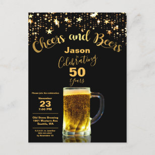 Cheers and Beers Modern 50th Birthday Invitation Postcard