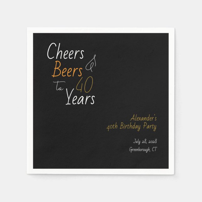Cheers and Beers Personalised 40th Birthday Napkin (Front)