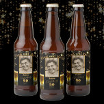 Cheers and Beers Photo Name Age Black and Gold Beer Bottle Label<br><div class="desc">Honour the Birthday Guy with this trendy 50th Birthday photo template in black and gold with sparkling stars. It's fun and very easy to be creative with this playful birthday design. Add your photo, name and age to create a truly personal birthday celebration experience! This template is perfect for any...</div>