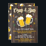 Cheers and Beers Retirement Party Invitation<br><div class="desc">Awesome Cheers and Beers Retirement party invitations on a rustic dark wood plank background. Great retro hip vibe.
Need help with the layout,  just email me at tkatz@me.com
Great for any milestone birthday,  30th,  40th,  50th,  60th,  70th,  80th or more!  Change to any age
Hand drawn illustration by McBooboos</div>