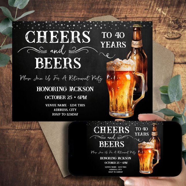 Cheers and Beers Retirement Party Rustic Invitation (Creator Uploaded)