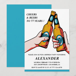 Cheers and Beers Rustic Men Blue 77th birthday Invitation