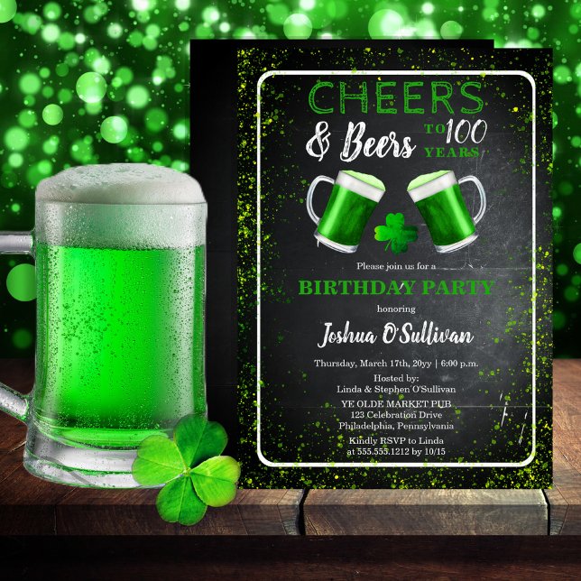 Cheers and Beers St Patricks 100th Birthday Party Invitation (Creator Uploaded)