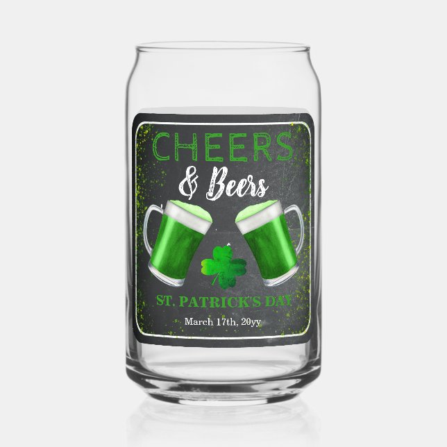 Cheers and Beers St. Patrick's Day Party  Can Glass (Front)