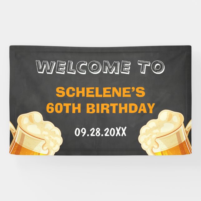 Cheers and Beers Surprise 60th Birthday Backdrop Banner (Horizontal)