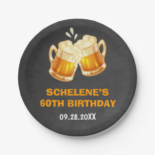 Cheers and Beers Surprise 60th Birthday Chalkboard Paper Plate