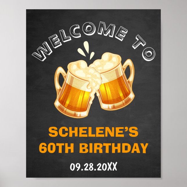 Cheers and Beers Surprise 60th Birthday Welcome Poster (Front)