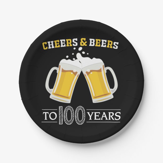 Cheers and Beers to 100 Years Paper Plate (Front)