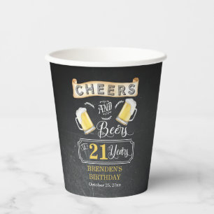 Cheers and Beers to 21 Years Birthday Party Paper Cups