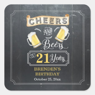 Cheers and Beers to 21 Years Birthday Party Square Sticker
