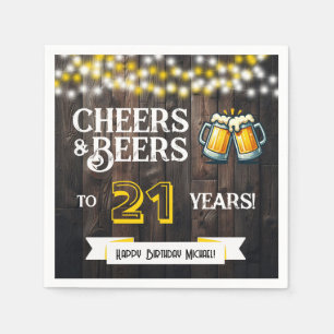 Cheers and Beers to 21 Years Rustic Birthday Napkin