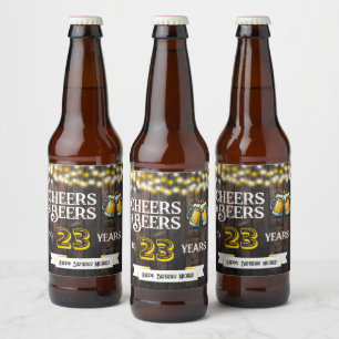 Cheers and Beers to 23 Years Rustic Birthday Beer Bottle Label