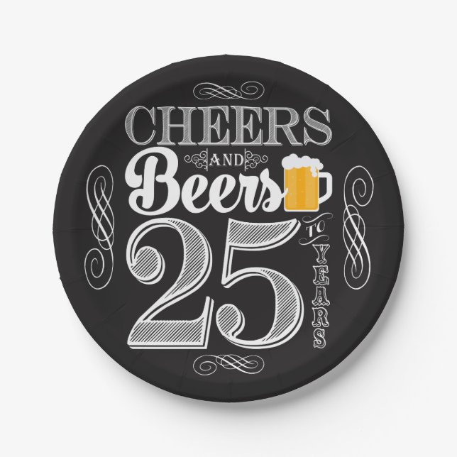 Cheers and Beers to 25 Years Paper Plates 7" (Front)