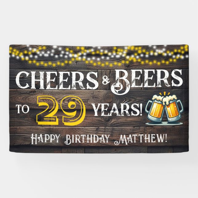 Cheers and Beers to 29 Years Birthday Party Banner (Horizontal)