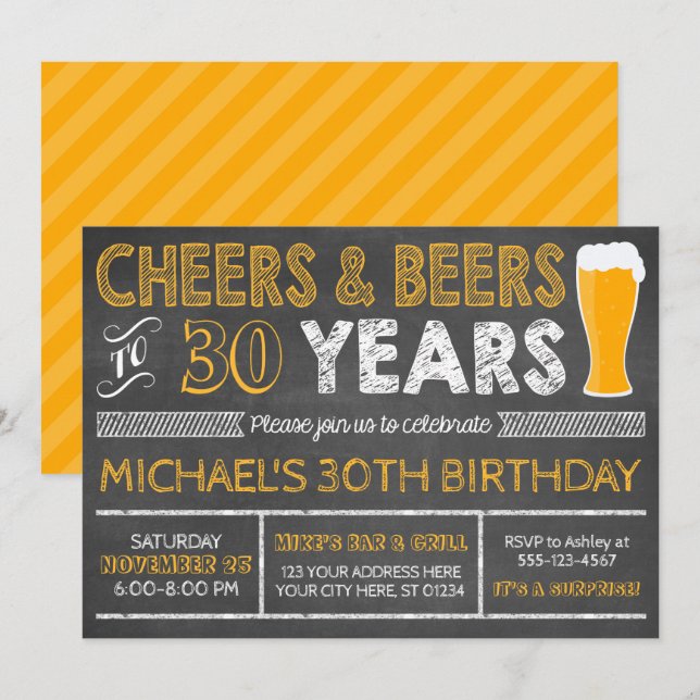 Cheers and Beers to 30 Years Birthday Invitation (Front/Back)