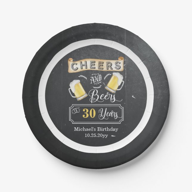 Cheers and Beers to 30 Years Birthday Paper Plate (Front)