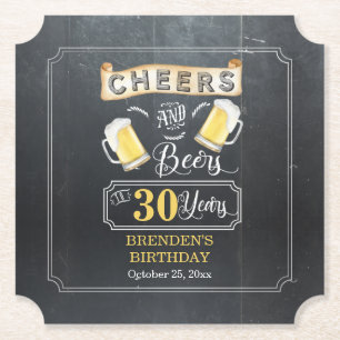 Cheers and Beers to 30 Years Birthday Party  Paper Coaster
