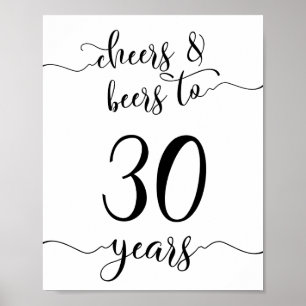 Cheers and beers to 30 years birthday sign