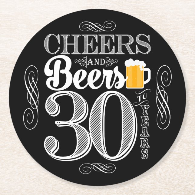 Cheers and Beers to 30 Years Drink Coasters (Front)