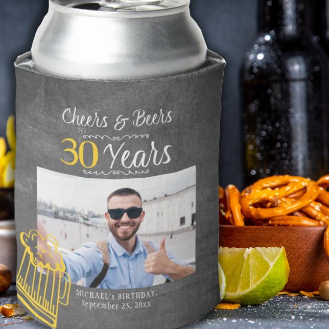 Cheers and beers to 30 years men birthday photo can cooler (Creator Uploaded)