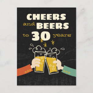 Cheers And Beers To 30 Years Retro Birthday Postcard