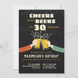 Cheers And Beers To 30 Years Retro Cartoon Invitation