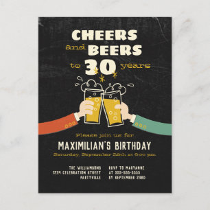 Cheers And Beers To 30 Years Retro Invitation Postcard