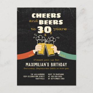 Cheers And Beers To 30 Years Retro Invitation Postcard