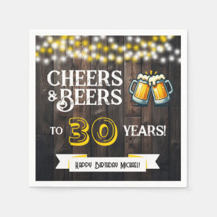 Cheers and Beers to 30 Years Rustic Birthday Party Napkin