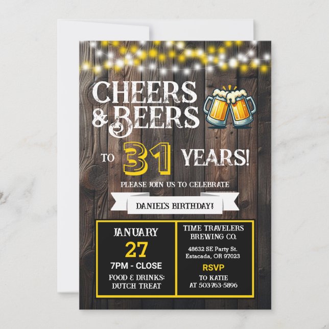 Cheers and Beers to 31 Years Brewery Birthday Invitation (Front)